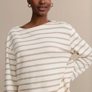 Jenni Kayne Cream and Tan Striped Long Sleeve Tee
